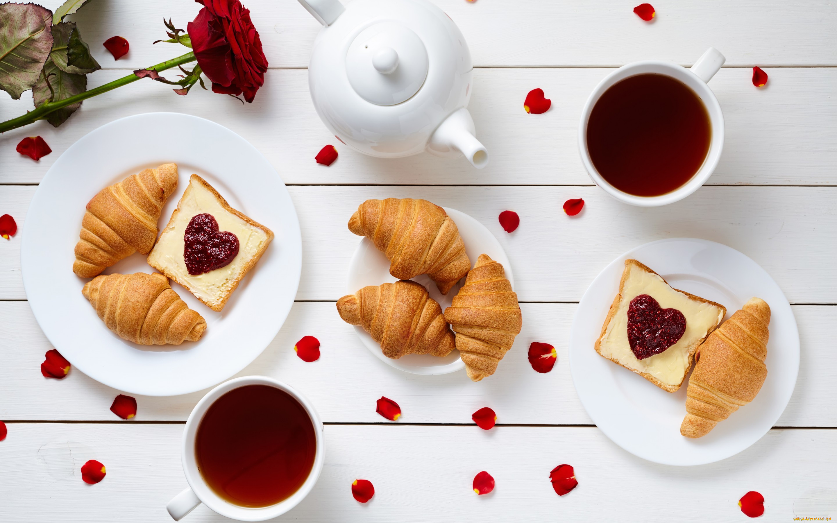 , , , , love, heart, croissant, coffee, cup, , , breakfast, romantic, rose